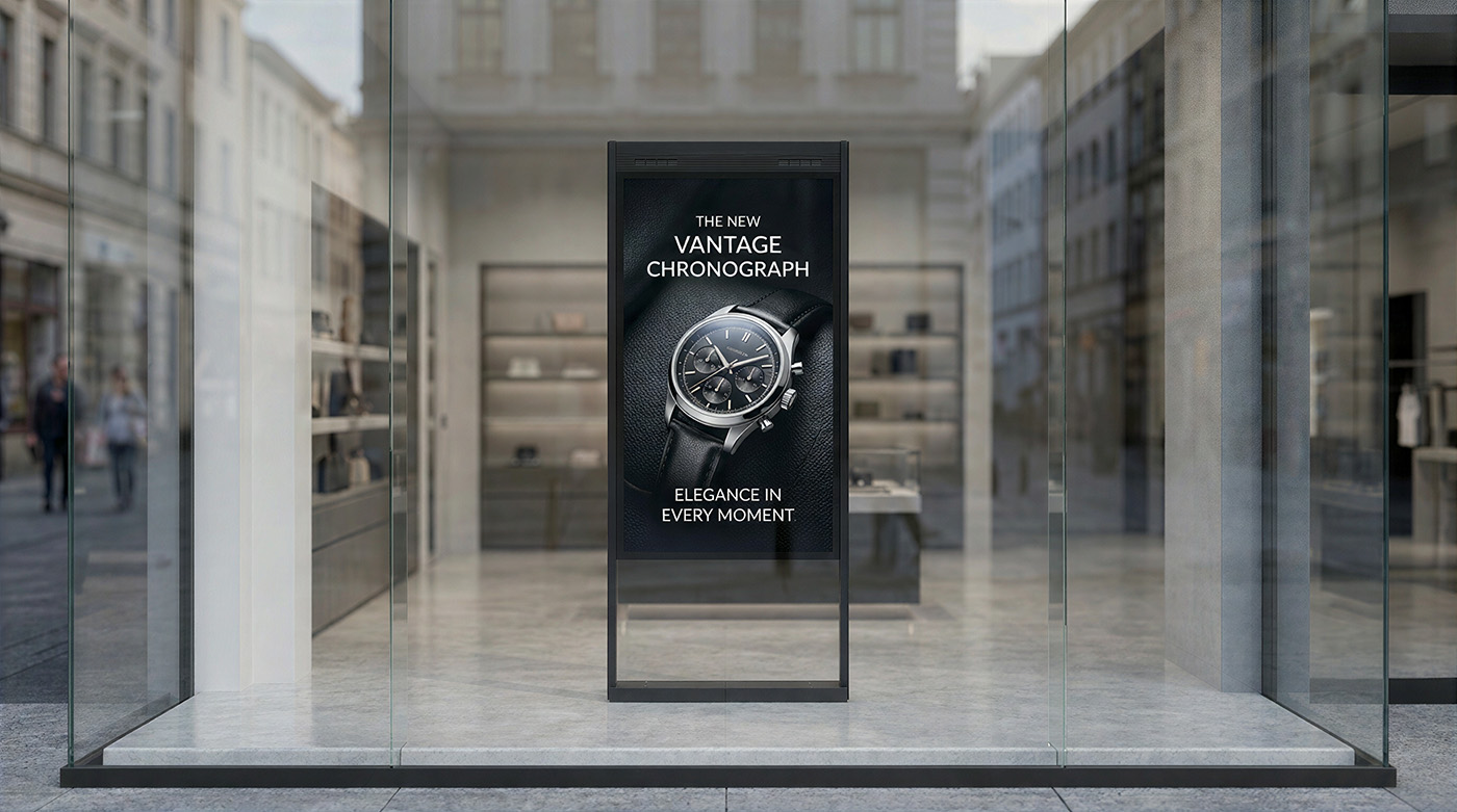 Moobo Orium digital signage totem in a shop window